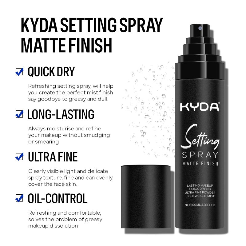 KYDA Makeup Setting Spray, Ultra-fine Lightweight Setting Mist, Infused with Niacinamide, Lasting Face Makeup Fixer Spray, Oil Control, Quick Drying, Adds Camellia Flower Extract, 3.38 Fl Oz - Image 2