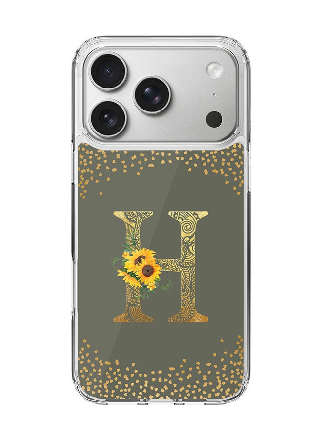 Stylizedd Classic Clear MagSafe Case for iPhone 17 Pro , Hybrid Soft Case Flexible Edges Anti Drop TPU PC Gel Thin Transparent Cover [ Designed for iPhone 17 Pro ] - Custom Monogram Initial Letter Floral Pattern Alphabet - H  (Olive Green )