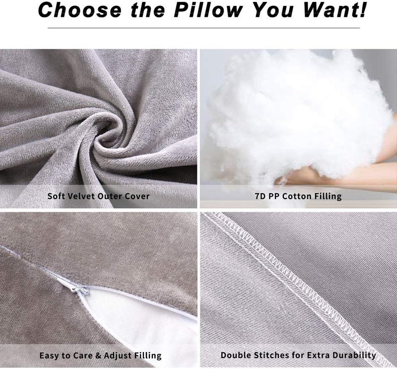 60 Inch Pregnancy Pillow, Detachable U Shaped Full Body Maternity Pillow for Back, Hips, Legs and Belly Support with Removable Cover (Velvet Grey) - Image 3