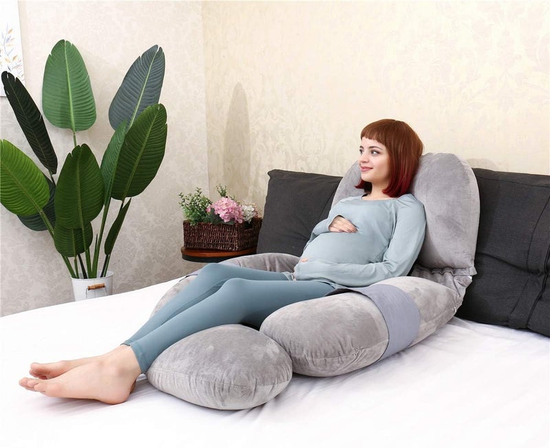 60 Inch Pregnancy Pillow, Detachable U Shaped Full Body Maternity Pillow for Back, Hips, Legs and Belly Support with Removable Cover (Velvet Grey) - Image 5