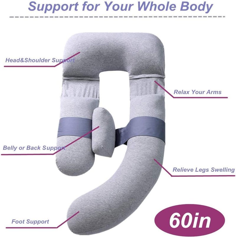 60 Inch Pregnancy Pillow, Detachable U Shaped Full Body Maternity Pillow for Back, Hips, Legs and Belly Support with Removable Cover (Velvet Grey) - Image 2
