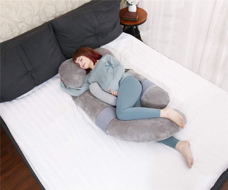 60 Inch Pregnancy Pillow, Detachable U Shaped Full Body Maternity Pillow for Back, Hips, Legs and Belly Support with Removable Cover (Velvet Grey) - Image 4