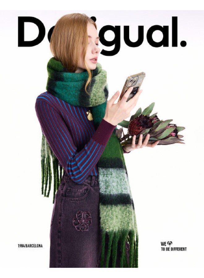 DESIGUAL 25 Autumn Winter New Stretch Slim-Fit Striped Color-Blocking High-Neck Women'S Knitted Sweater - Image 1