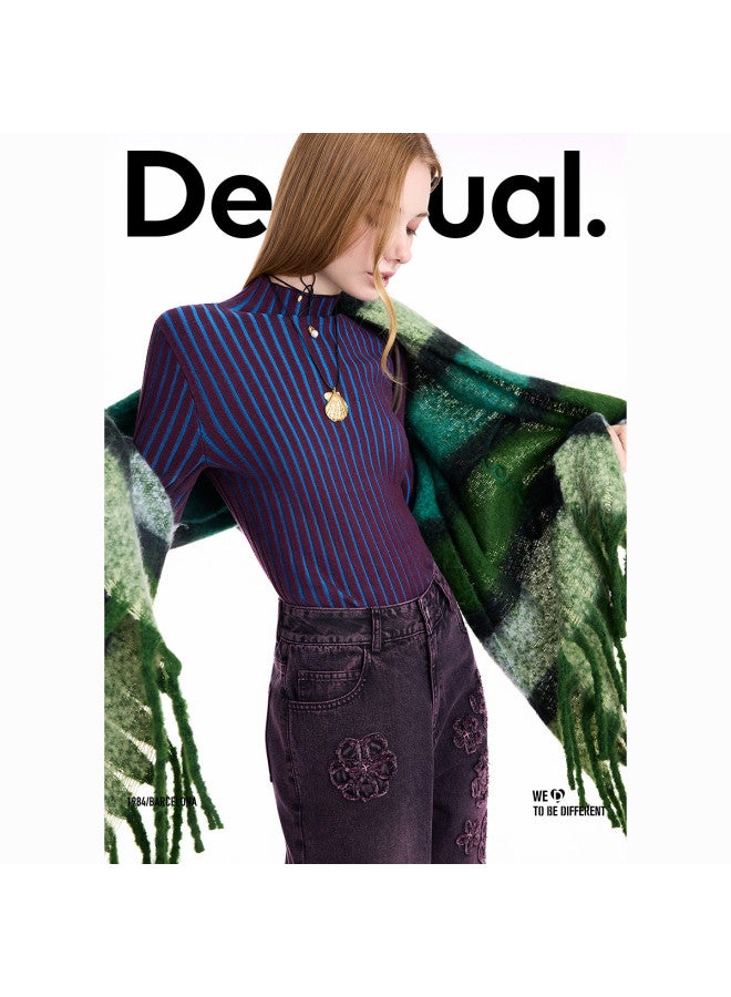DESIGUAL 25 Autumn Winter New Stretch Slim-Fit Striped Color-Blocking High-Neck Women'S Knitted Sweater - Image 4