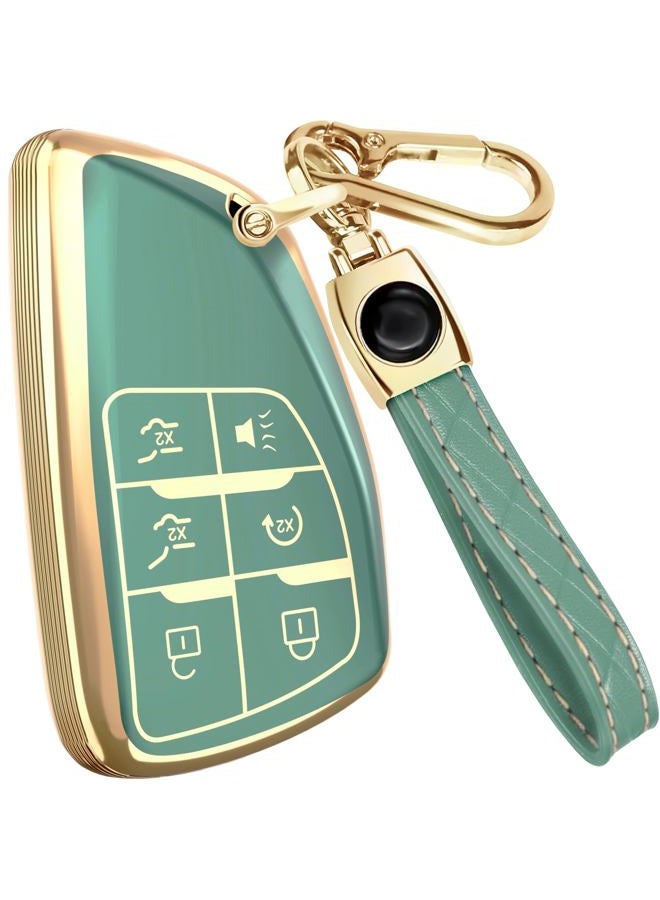 Lucrum for GMC & Chevy Key Fob Cover & Leather Keychain - TPU Keyfob Case for Suburban Acadia Sierra Tahoe Yukon - 2014-2025, Green - Image 1