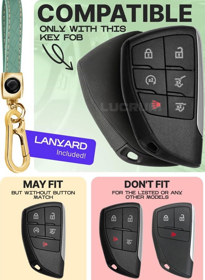 Lucrum for GMC & Chevy Key Fob Cover & Leather Keychain - TPU Keyfob Case for Suburban Acadia Sierra Tahoe Yukon - 2014-2025, Green - Image 2