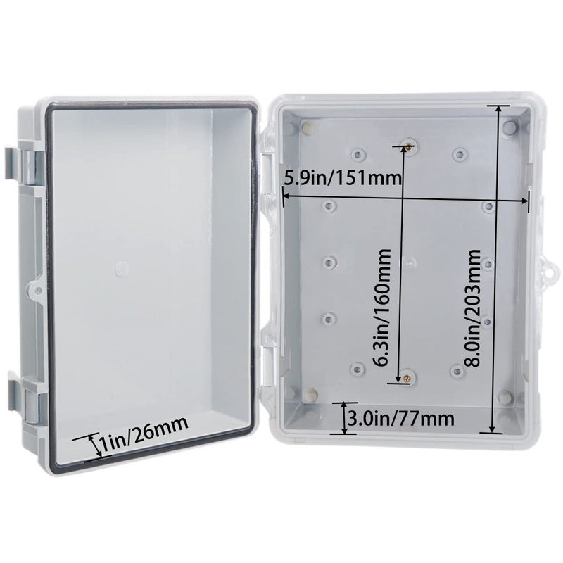 YETLEBOX Waterproof Outdoor Electrical Box Junction Box Weatherproof IP67 ABS Plastic Enclosure Switch Router Project Box with Mounting Plate with Wall Bracket 2 Cable Glands Grey 8"x6"x4.3" - Image 4