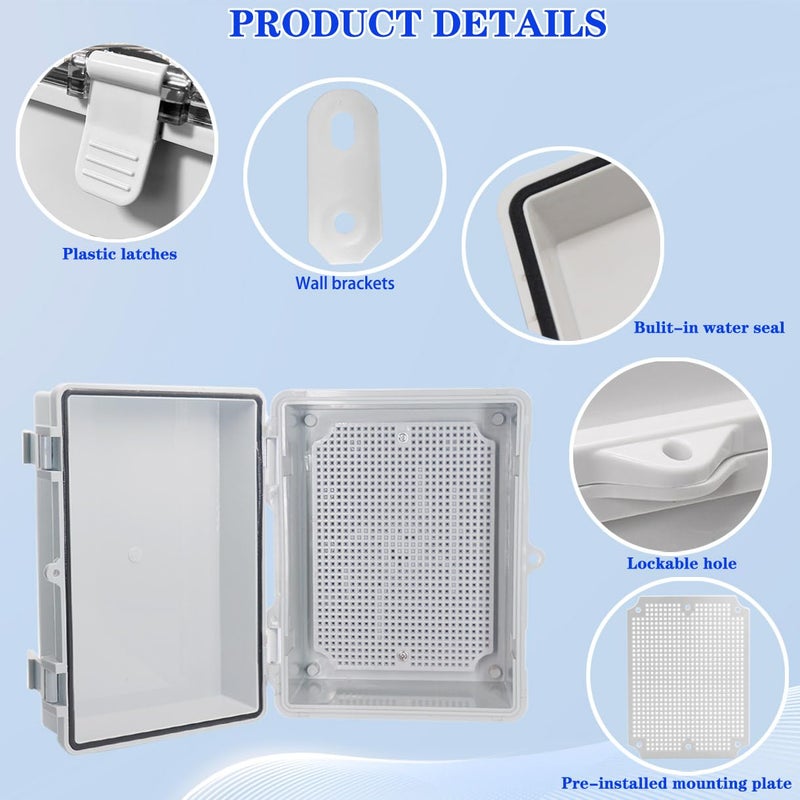 YETLEBOX Waterproof Outdoor Electrical Box Junction Box Weatherproof IP67 ABS Plastic Enclosure Switch Router Project Box with Mounting Plate with Wall Bracket 2 Cable Glands Grey 8"x6"x4.3" - Image 3