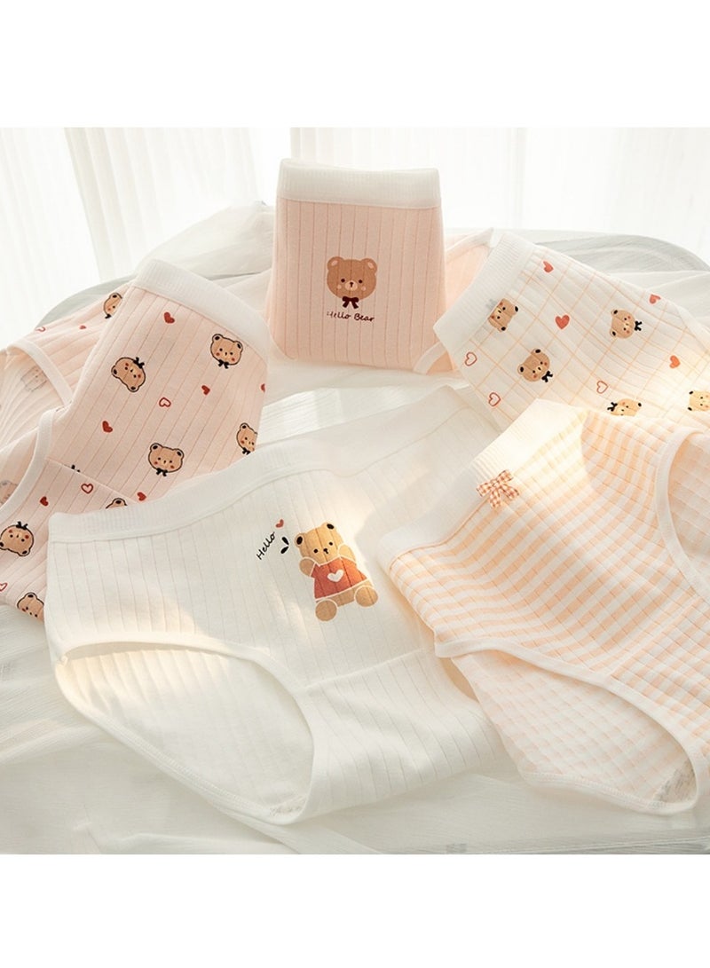 مجموعة من 5 ملابس داخلية قطنية أنيقة بخصر متوسط، ملابس داخلية مريحة وجيدة التهوية للفتيات - Image 2