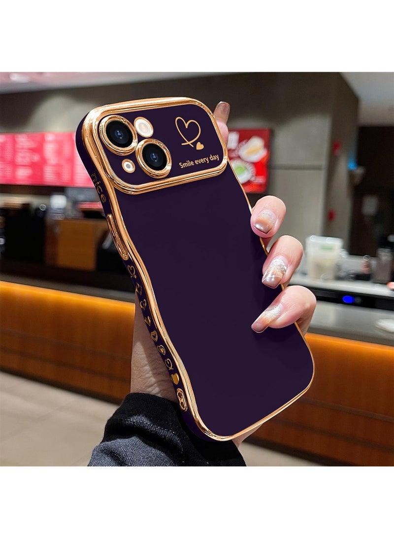 WRISTWISE Case Cover for iPhone 14, Cute Wave Frame Curly Shape with Love Heart Pattern Raised Camera Protection Cover Luxury Plating Shockproof Phone Case for iPhone 14, Purple - Image 2