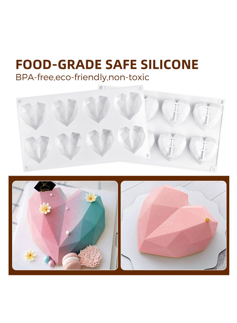 6 Pieces Diamond Heart Silicone Mold, 8.7 Inch Heart Shape Mold 8 Cavities Chocolate Cake Molds 2 Pieces Silicone Letter Number Molds and 2 Pieces Hammers for DIY Candy Mousse Cake Tools - Image 3