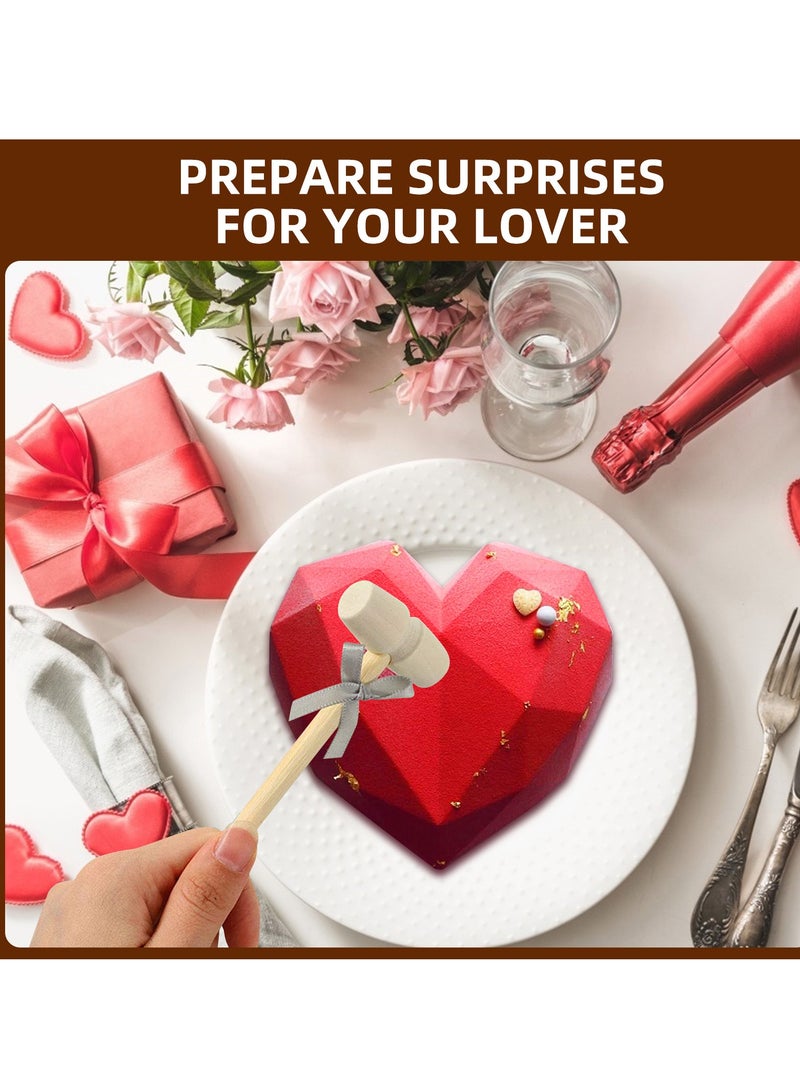 6 Pieces Diamond Heart Silicone Mold, 8.7 Inch Heart Shape Mold 8 Cavities Chocolate Cake Molds 2 Pieces Silicone Letter Number Molds and 2 Pieces Hammers for DIY Candy Mousse Cake Tools - Image 5