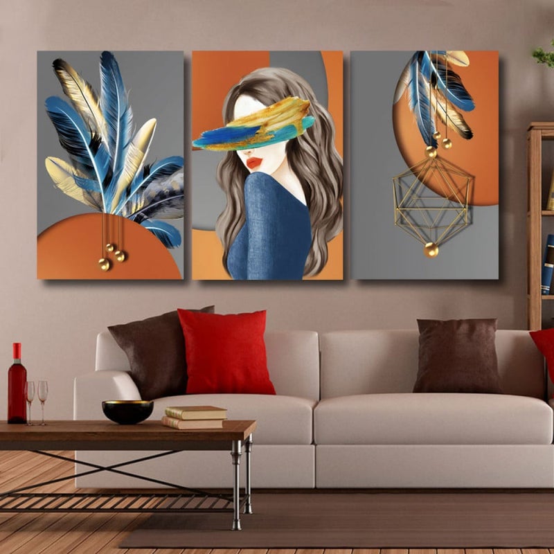 ماركتنا ثلاث لوحات قماشية فخمة بتصميم مودرن مع برواز مجوف مقاس (90×40) ثلاث قطع - Image 1