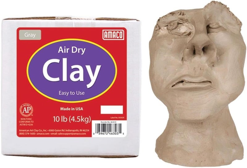 Amaco Air Dry Clay - Gray, 10 lbs (4.5 kg) - Easy to Use for Sculpting and Modeling