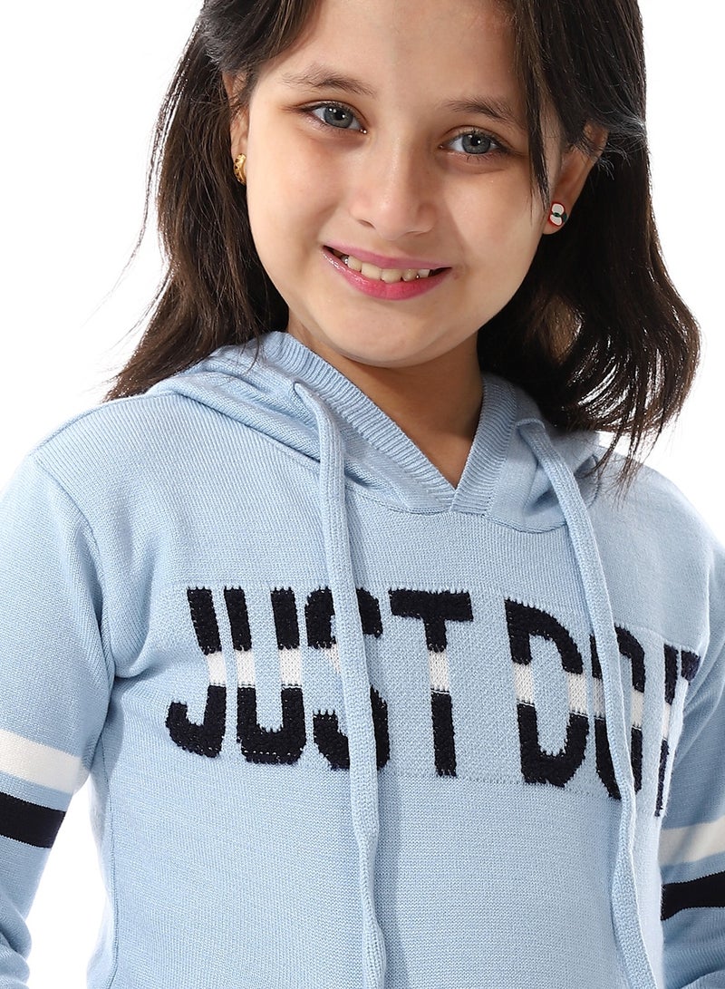 Andora Acrylic Girls Dress With Self Pattern Jacket _Light Blue - Image 2