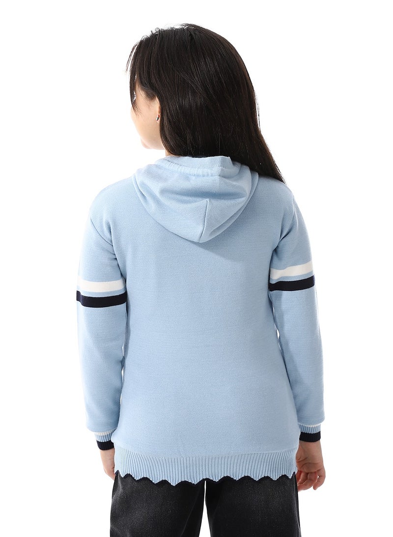 Andora Acrylic Girls Dress With Self Pattern Jacket _Light Blue - Image 3