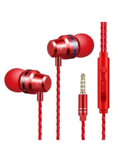 Generic Red And Blue Ring Metal Headphones Universal Subwoofer In-ear Microphone Headphones For OPPOvivo Huawei Xiaomi Apple-Color:3.5 Interface Plastic Red Bag  - Image 1