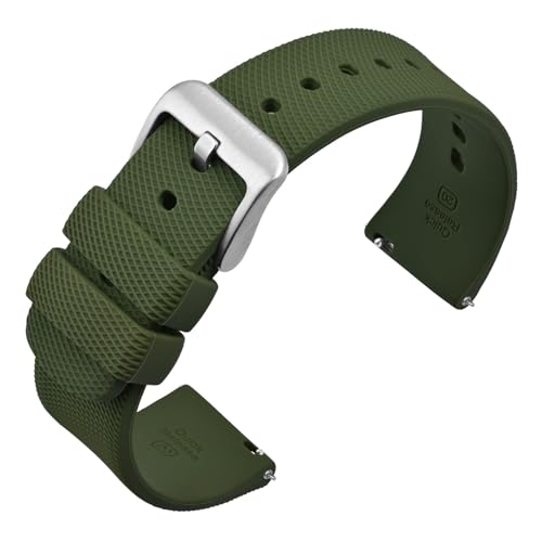 ANNEFIT Silicone Watch Bands for Men Women, Soft Rubber Watch Strap with Quick Release, Band Width 16mm with Silver Buckle (Army Green) - Image 1