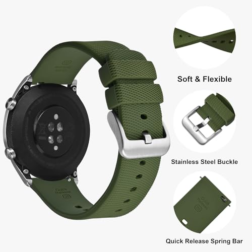 ANNEFIT Silicone Watch Bands for Men Women, Soft Rubber Watch Strap with Quick Release, Band Width 16mm with Silver Buckle (Army Green) - Image 3