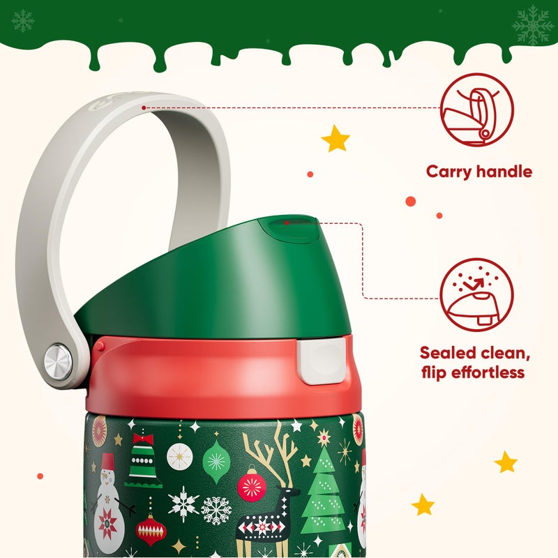 ENCOOL Christmas Insulated Water Bottle with Straw - Leak Proof Stainless Steel Water Bottle for School, Travel, Keeps Cold All Day, One-Touch Flip Lid, Holiday Gifts For Women Men, 24 oz, Frosty Forest - Image 5