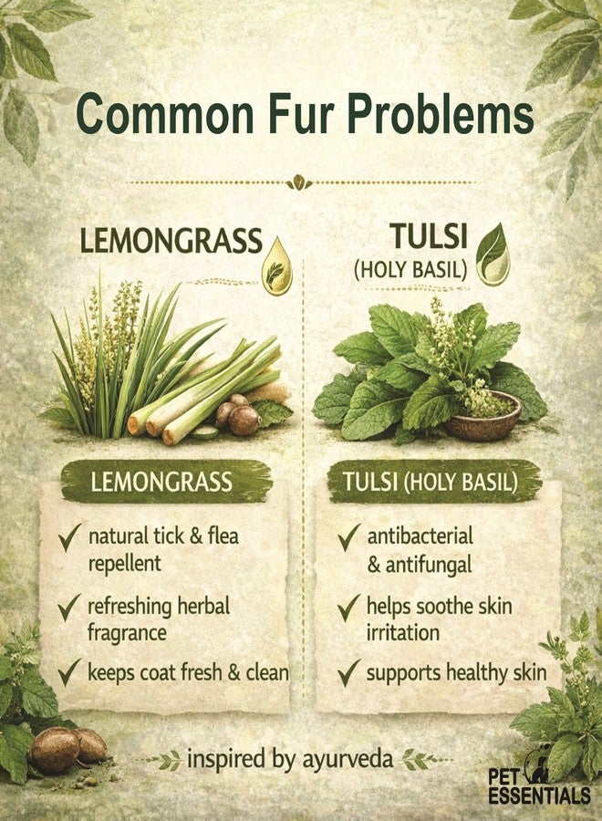 Pet Essentials 2 in 1 Dog Shampoo & Conditioner - Lemongrass & Tulsi Natural Furwash for Tick & Flea Protection (500ml) | Ayurvedic & Chemical-Free | Cruelty-Free | Suitable for All Dog Breeds - Image 3