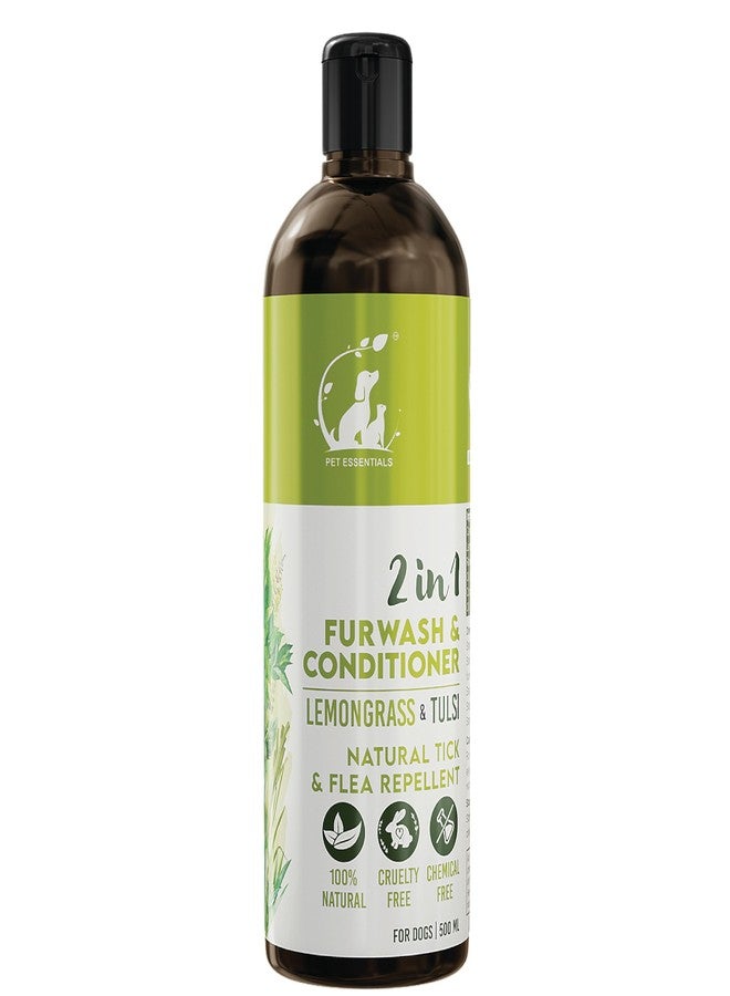 Pet Essentials 2 in 1 Dog Shampoo & Conditioner - Lemongrass & Tulsi Natural Furwash for Tick & Flea Protection (500ml) | Ayurvedic & Chemical-Free | Cruelty-Free | Suitable for All Dog Breeds - Image 1