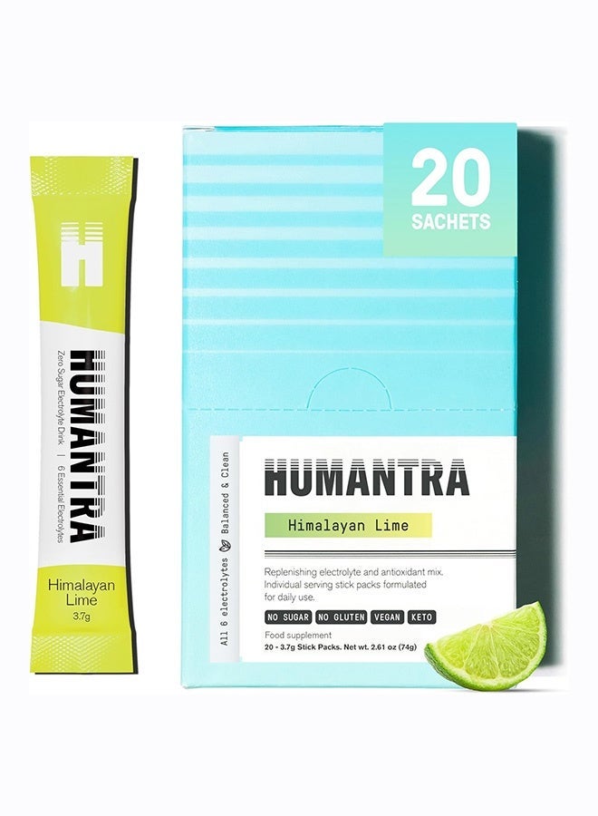 Humantra Electrolyte - sugar-free hydration powder, vegan , keto, six essential electrolytes, no aftertaste, and supports optimal gut health ( 20x4.5g Sachets)
