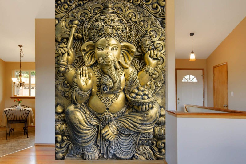 999STORE 3D Print Latest Door Living Room Home Hall Wall Stickers Sheet roll 3D Ganesha Wallpapers for Walls Golden Ganesha Mural Wallpaper for Bedroom (Vinyl Self Adhesive 24X36 Inches) NonW230960 - Image 4