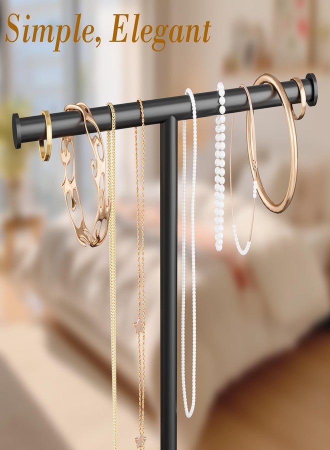 Jasopaco Necklace Organizer Stand with Storage Tray - 12.6" Tall T-Shaped Jewelry Holder Stand for Bracelets, Earrings, Rings | Stylish Home & Vanity Décor for Women, Black. - Image 3