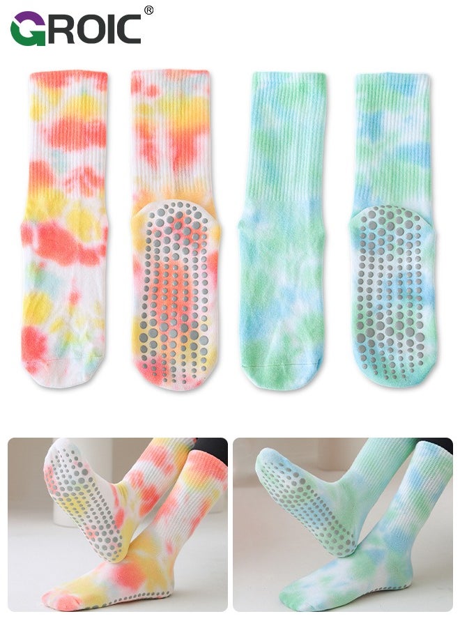 GROIC 2 Pairs Yoga Socks for Women with Grips, Pilates Socks, Barre Socks ,Women's Non-Slip Grip Toe Socks  - Image 1