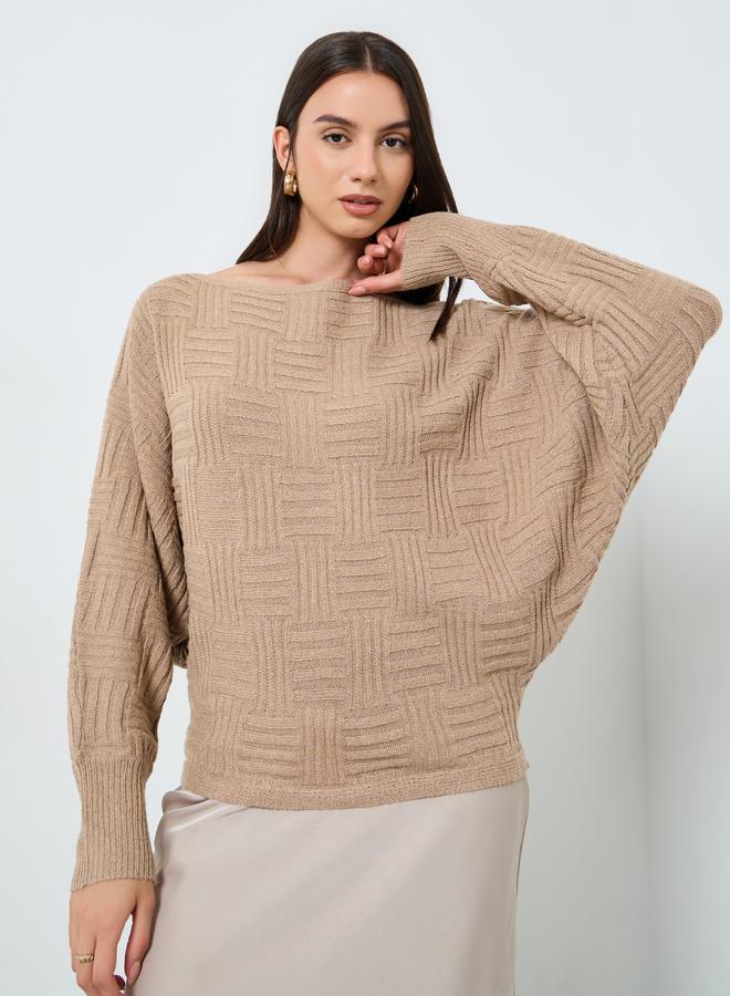 تايك تو كنزة محبوكة بلمسة نسيجية وأكمام واسعة - Image 1