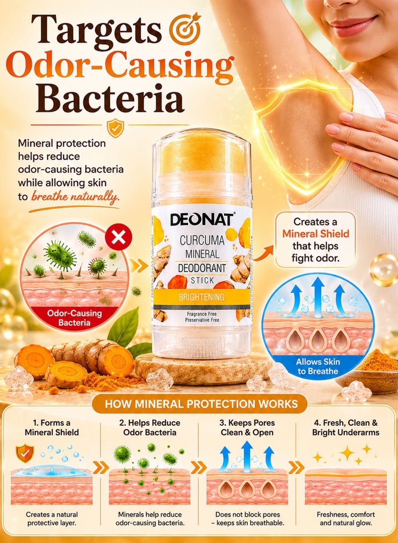 DEONAT Pack of 3 DEONAT Curcuma Mineral Deodorant Stick 100g Each Total 300g Family Value Pack Natural Mineral Deodorant With Curcuma Extract Preservative Free Aluminum Chlorohydrate Free - Image 3