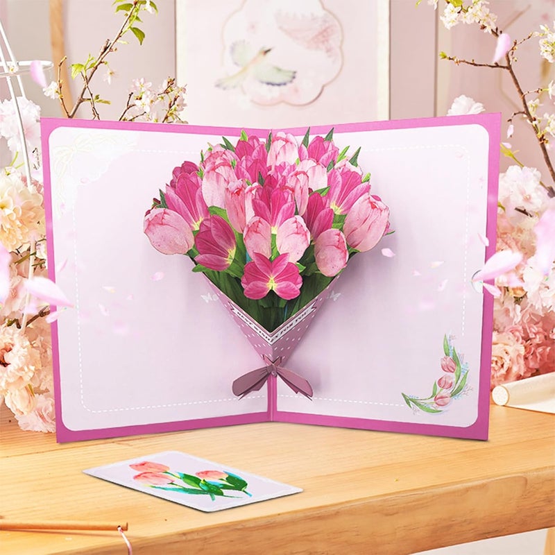 YooxArmor Mothers Day Card for Mom, 3D Pop Up Elegant Flower Bouquet Greeting Card for Daughter, Happy Birthday Anniversary Card with Envelope - Image 3