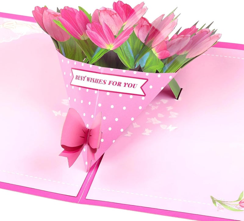 YooxArmor Mothers Day Card for Mom, 3D Pop Up Elegant Flower Bouquet Greeting Card for Daughter, Happy Birthday Anniversary Card with Envelope - Image 1