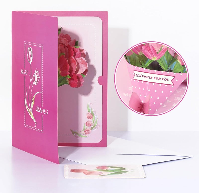YooxArmor Mothers Day Card for Mom, 3D Pop Up Elegant Flower Bouquet Greeting Card for Daughter, Happy Birthday Anniversary Card with Envelope - Image 5