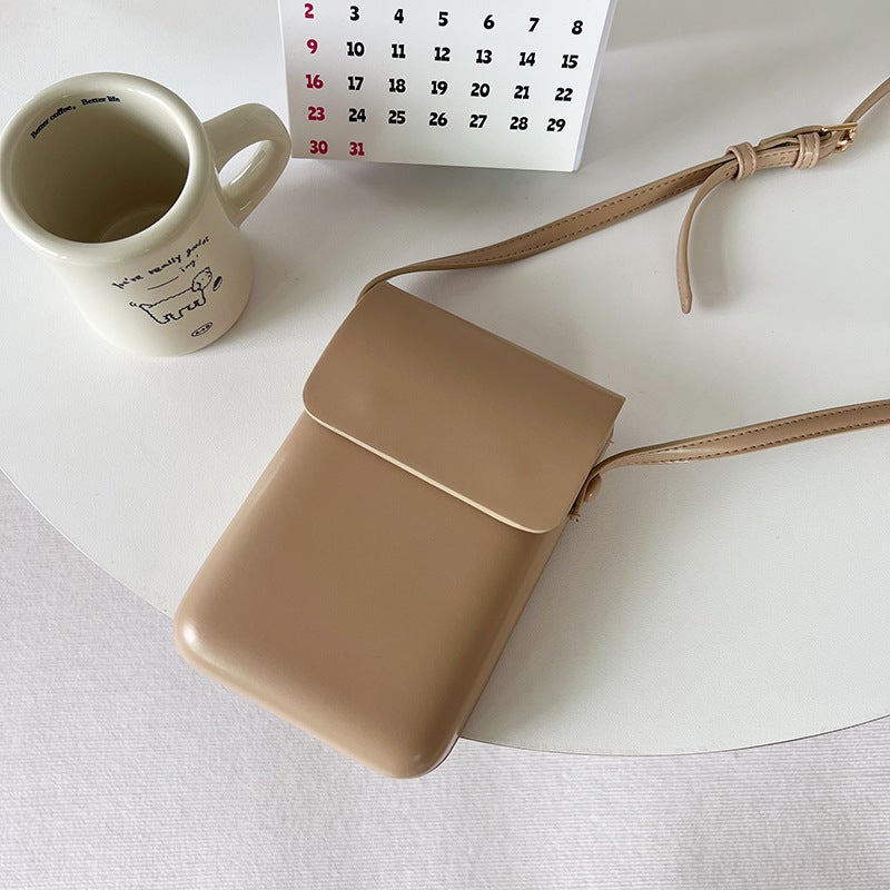 2023 Versatile Vertical Money Phone Pouch Unisex Retro Textured Crossbody Bag Apricot 