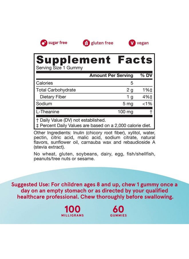jarrow formulas - Theanine Gummies 100 Mg 60 Apple Gummies Neurologically Active Amino Acid Found In Green Tea Promotes Relaxation  Calmness Sugar Free 60 Servings - Image 1