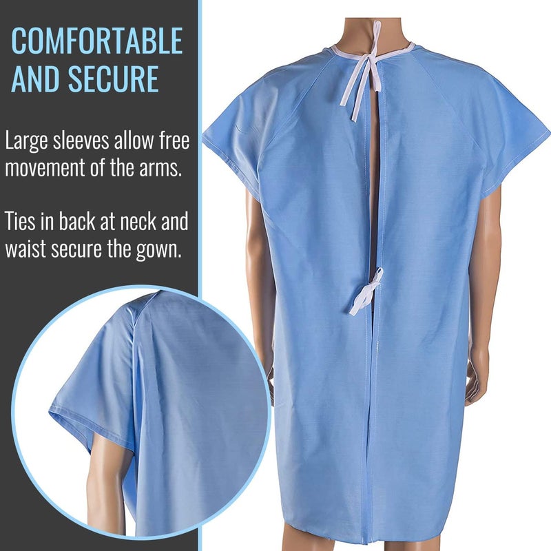 DMI Easy Access Unisex Patient Hospital Gown - Extra-Large, Machine Washable, Blue - Image 3
