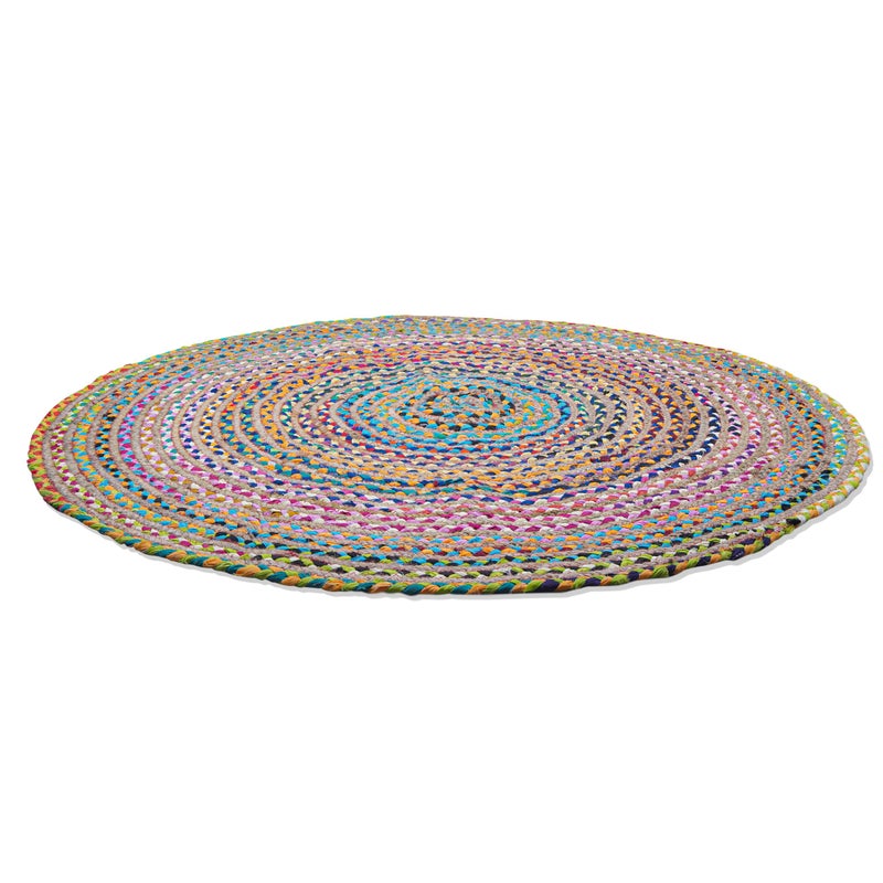 Craft Trade Hand Woven Chindi Jute Rag Rug Multicolor Reversible Jute Area Rug Braided Farmhouse Living Room, Outdoor, Kitchen Bedroom Chindi Rug (3', Round) - Image 5