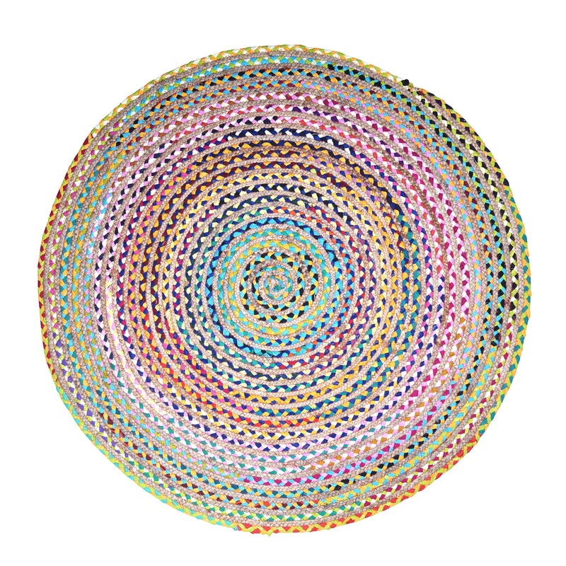 Craft Trade Hand Woven Chindi Jute Rag Rug Multicolor Reversible Jute Area Rug Braided Farmhouse Living Room, Outdoor, Kitchen Bedroom Chindi Rug (3', Round) - Image 3