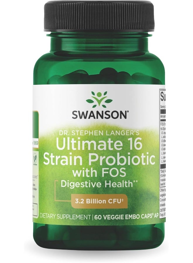 Swanson Probiotic with Prebiotic FOS Dr. Stephen Langer's Formula Digestive Support 16-Strain Supplement 3.2 Billion CFU 60 Capsules - Image 1