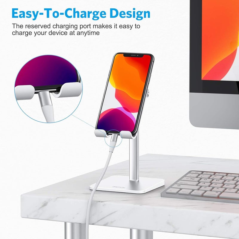 OMOTON Cell Phone Stand, Adjustable Angle Height Desk Phone Dock Holder for iPhone Air 17 Pro Max/Plus/XS/XR, Samsung Galaxy S20 / S10 / S9 / S8 and Other Phones (3.5-7.0-Inch),Silver - Image 4
