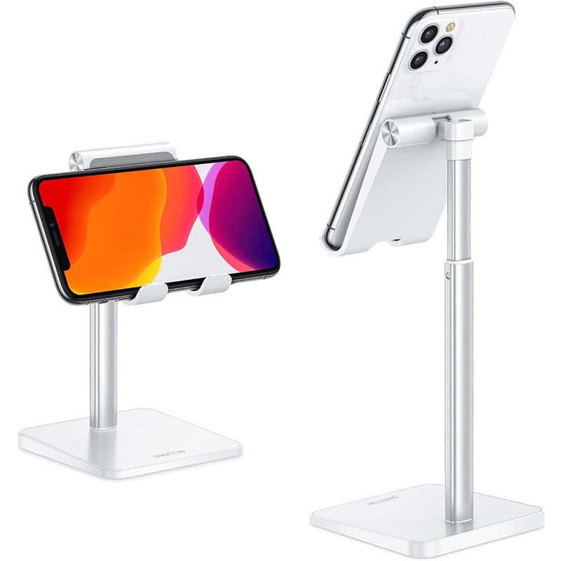 OMOTON Cell Phone Stand, Adjustable Angle Height Desk Phone Dock Holder for iPhone Air 17 Pro Max/Plus/XS/XR, Samsung Galaxy S20 / S10 / S9 / S8 and Other Phones (3.5-7.0-Inch),Silver - Image 1