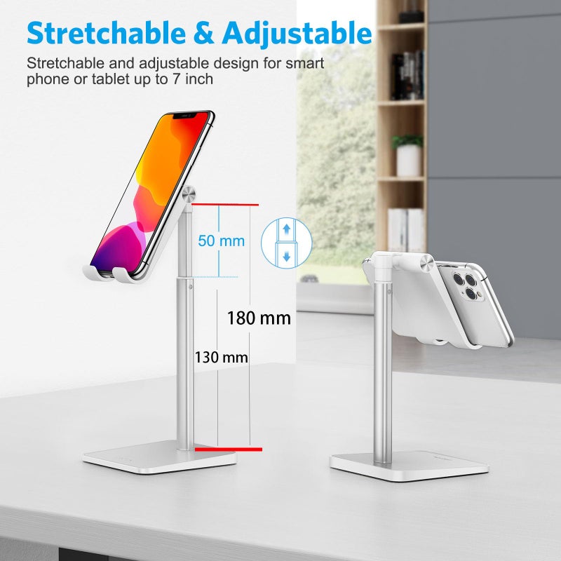 OMOTON Cell Phone Stand, Adjustable Angle Height Desk Phone Dock Holder for iPhone Air 17 Pro Max/Plus/XS/XR, Samsung Galaxy S20 / S10 / S9 / S8 and Other Phones (3.5-7.0-Inch),Silver - Image 5