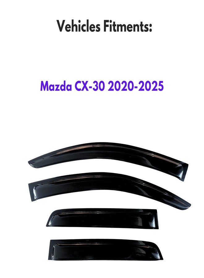 KPY Window Visor Compatible with Mazda CX-30 2020-2025 (CX30), 4PC Rain Guard Side Window Vent Deflectors Tape-On Style, 2020 2021 2022 2023 2024 2025 - Image 2
