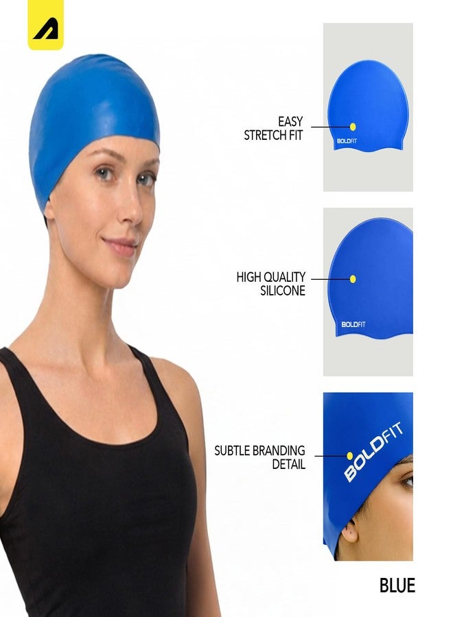 Boldfit Long Swimming Cap for Men Silicone Swimming Caps for Women Unisex Swim Cap for Boys & Girls Swimming Cap for Women Long Hair Swimming Head Cap Men Silicone, Easy Fit - Blue - Image 2