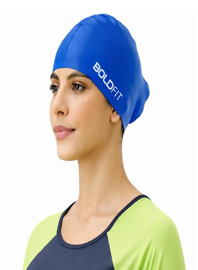 Boldfit Long Swimming Cap for Men Silicone Swimming Caps for Women Unisex Swim Cap for Boys & Girls Swimming Cap for Women Long Hair Swimming Head Cap Men Silicone, Easy Fit - Blue - Image 1