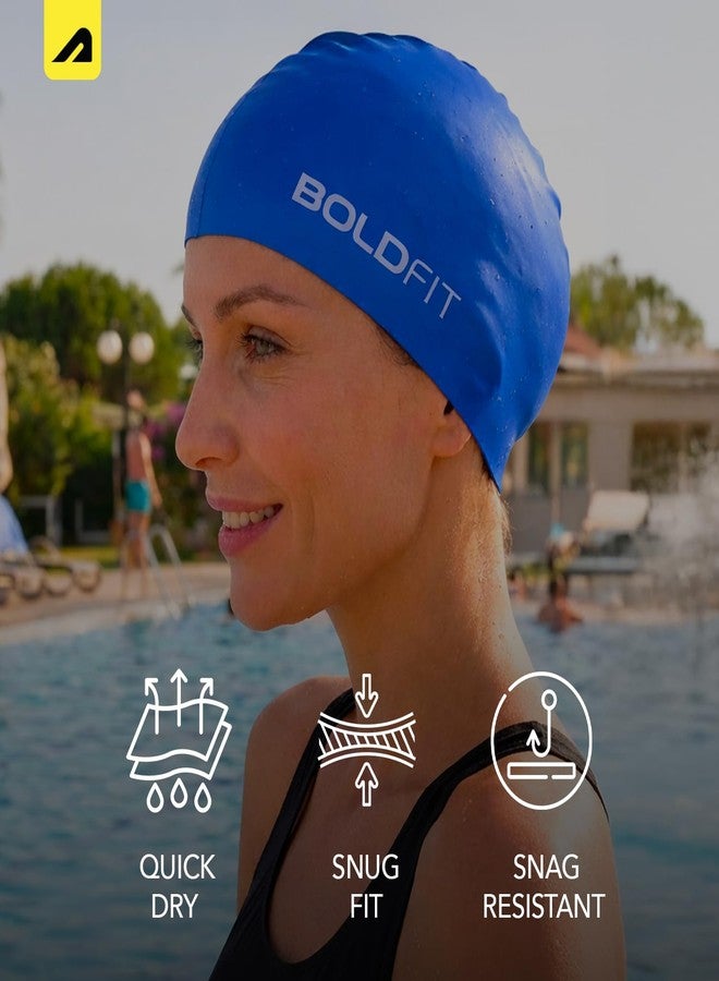 Boldfit Long Swimming Cap for Men Silicone Swimming Caps for Women Unisex Swim Cap for Boys & Girls Swimming Cap for Women Long Hair Swimming Head Cap Men Silicone, Easy Fit - Blue - Image 4
