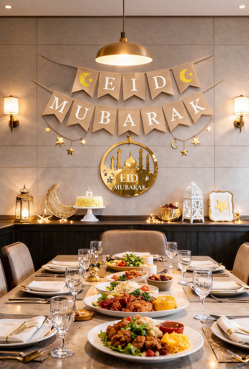 Golden Acrylic Round Wall & Door Sign - Hollow Mosque Hanging Decor for Ramadan and Eid Mubarak - Image 4
