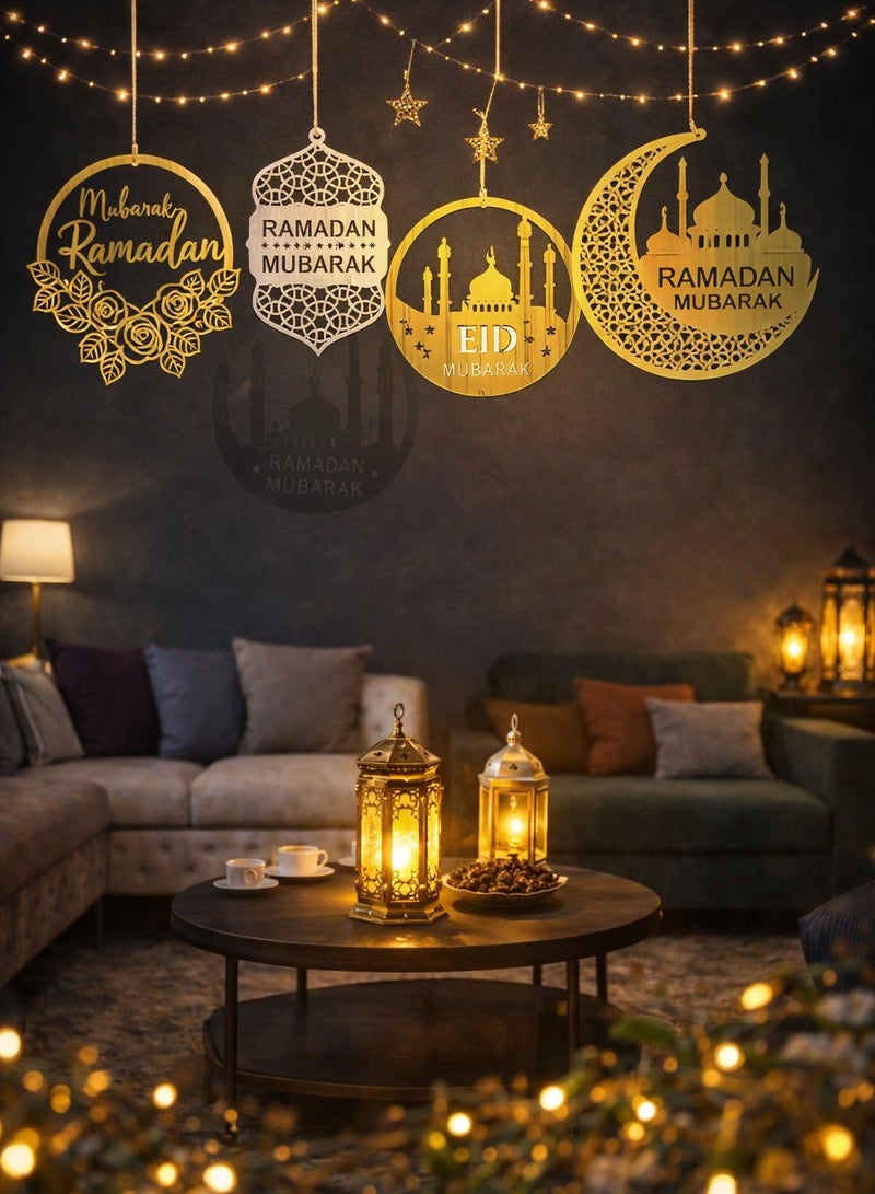 Golden Acrylic Round Wall & Door Sign - Hollow Mosque Hanging Decor for Ramadan and Eid Mubarak - Image 5